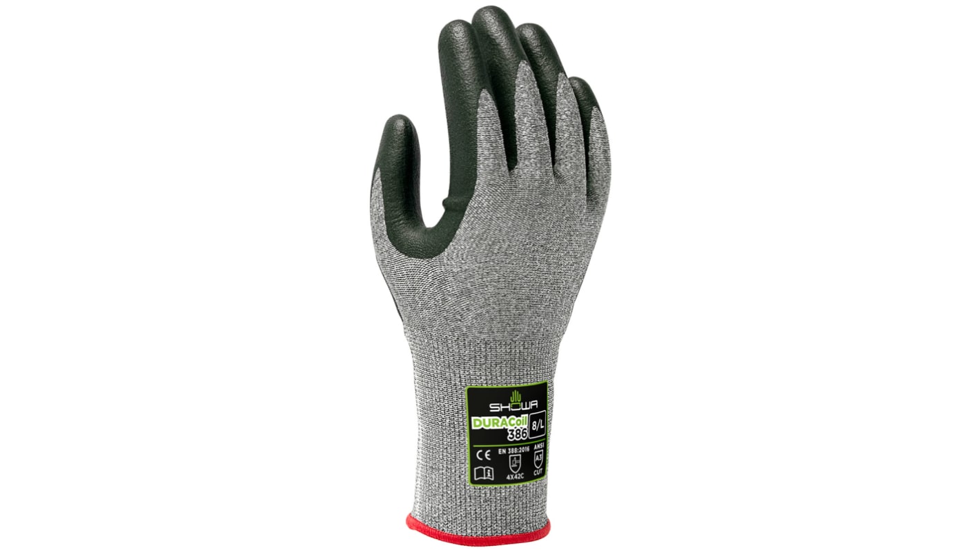 Guantes de trabajo de HPPE, Poliéster Gris Showa serie Duracoil, talla 9, con recubrimiento de Espuma de nitrilo