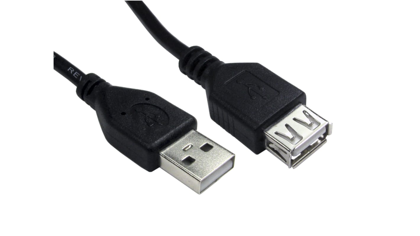 RS PRO USB 2.0, Male USB A to Female USB A, 1.8m