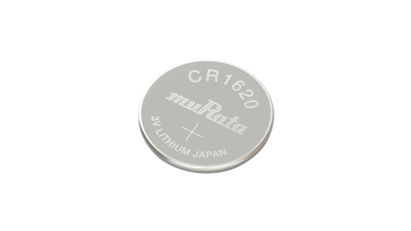 Batteria a bottone Murata CR1620, Litio diossido di manganese, 3V, 80mAh, terminale Standard