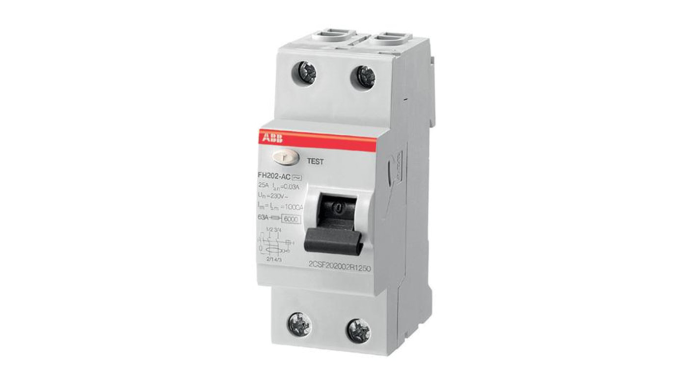 ABB FH200 Residual Current Circuit Breaker, 63A, 2 Pole, 30mA, Type AC