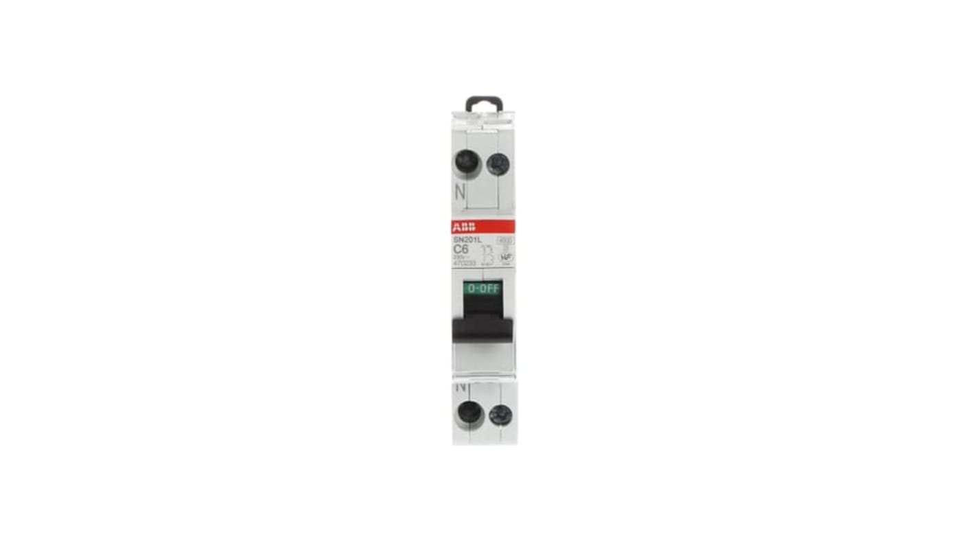 ABB SN201 MCB, 1+N, 6A Curve C, 230V AC, 4.5 kA Breaking Capacity
