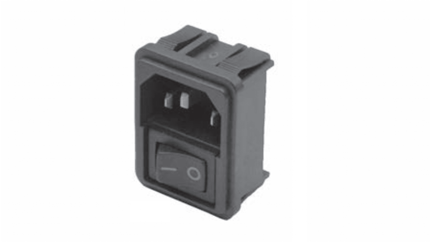 TE Connectivity C14 IEC-Anschlussfilter Stecker mit 2-Pol Schalter, 250 V ac / 15A, Snap-In