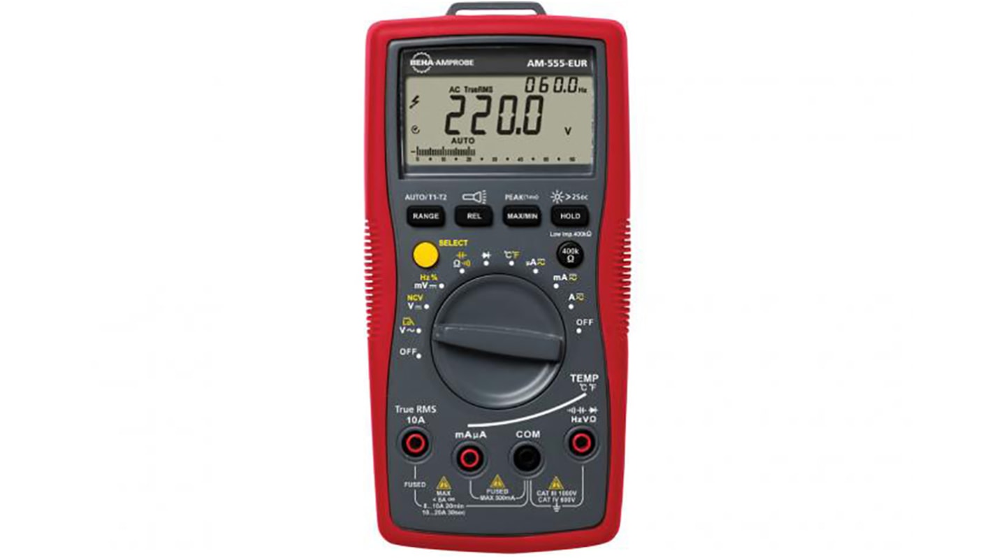 Beha-Amprobe AM-555-EUR Handheld Digital Multimeter, True RMS, 20A ac Max, 20A dc Max, 1000V ac Max