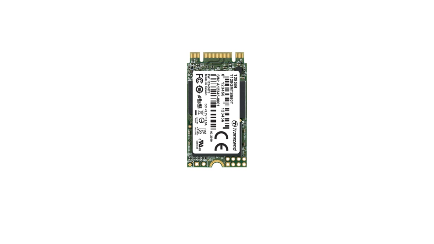 Transcend MTS550T, M.2 Intern HDD-Festplatte SATA III Industrieausführung, TLC, 128 GB, SSD