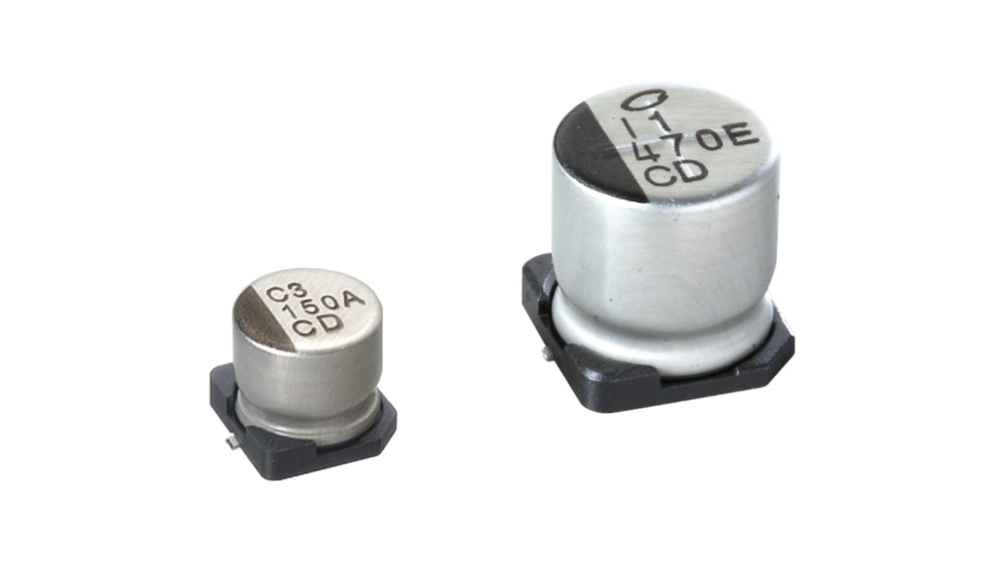 Condensador electrolítico Nichicon serie CD, 220μF, ±20%, 16V dc, mont. SMD, 8.3 x 8.3 x 6.2mm, paso 2.3mm