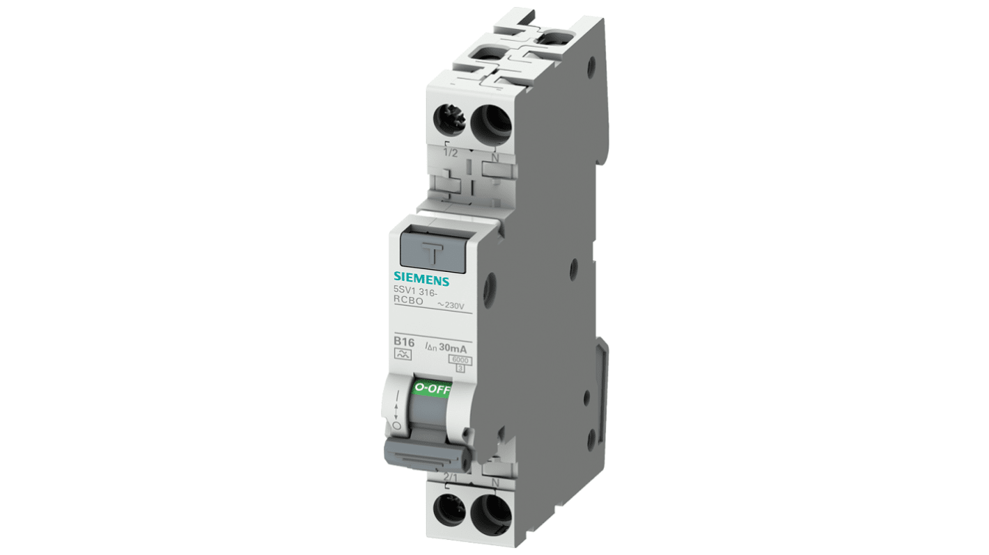 Siemens RCBO, 4A Current Rating, 1P+N Poles, 30mA Trip Sensitivity, Type C, SENTRON Range