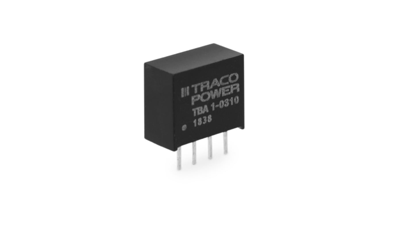 TRACOPOWER TBA 1 DC-DC Converter, 9V dc/ 110mA Output, 10.8 → 13.2 V dc Input, 1W, Through Hole, +85°C Max Temp