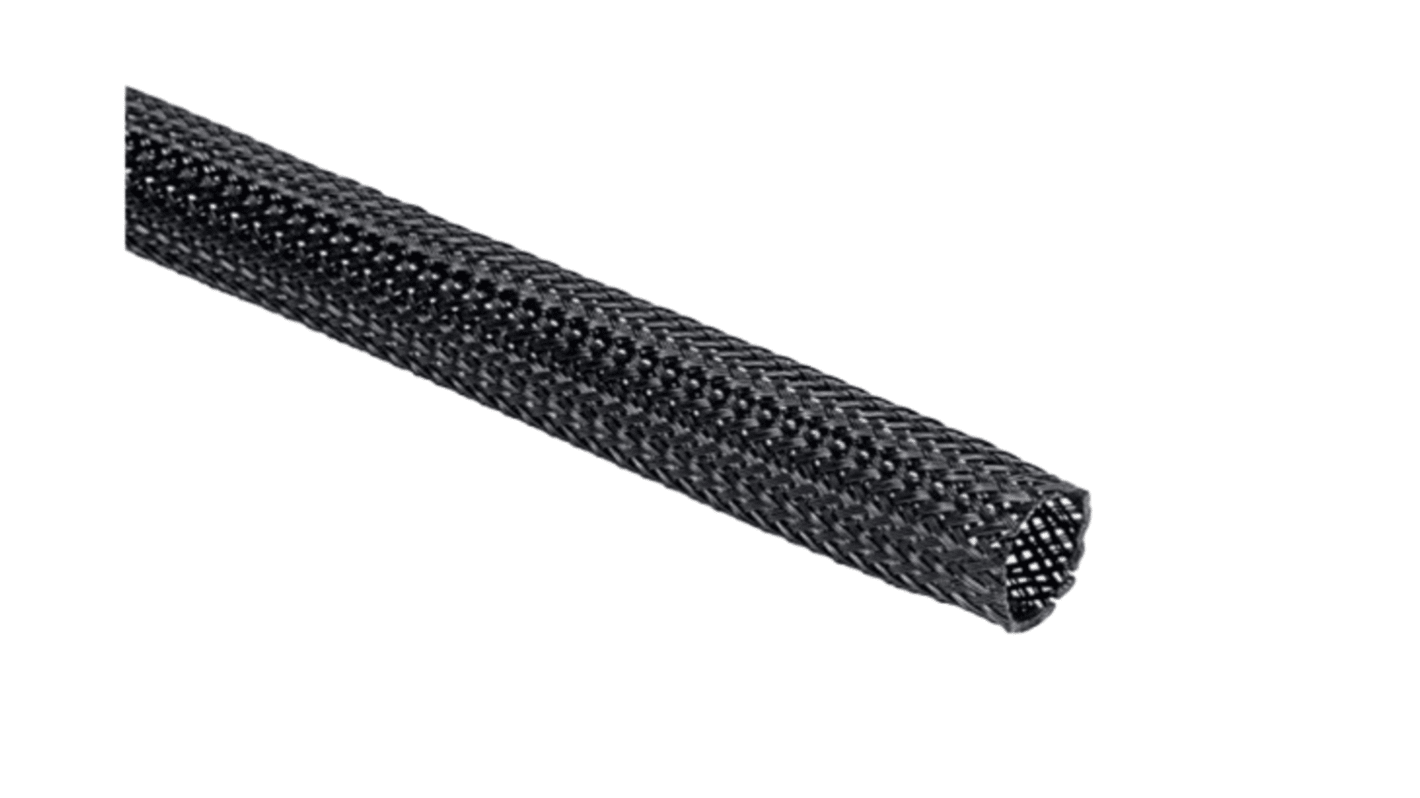 HellermannTyton Expandable Braided PET Black Cable Sleeve, 25mm Diameter, 5m Length, Helagaine HEGP06 Series
