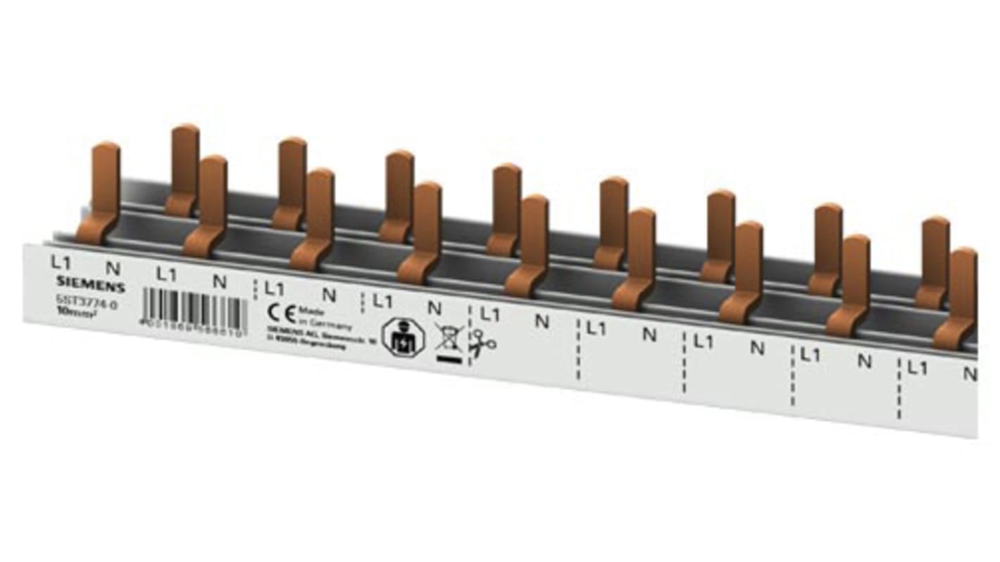 Siemens 5ST Sammelschiene, 1 -phasig, 230V 63A, Kupfer, 17.6mm Raster, SENTRON Reihe