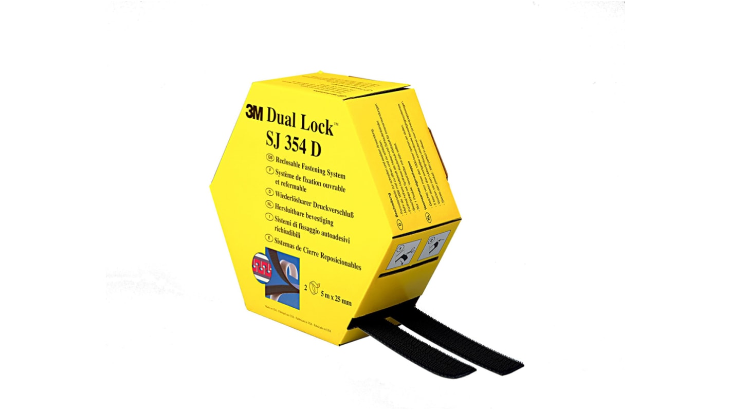 3M Black Hook & Loop Tape, 25mm x 5m