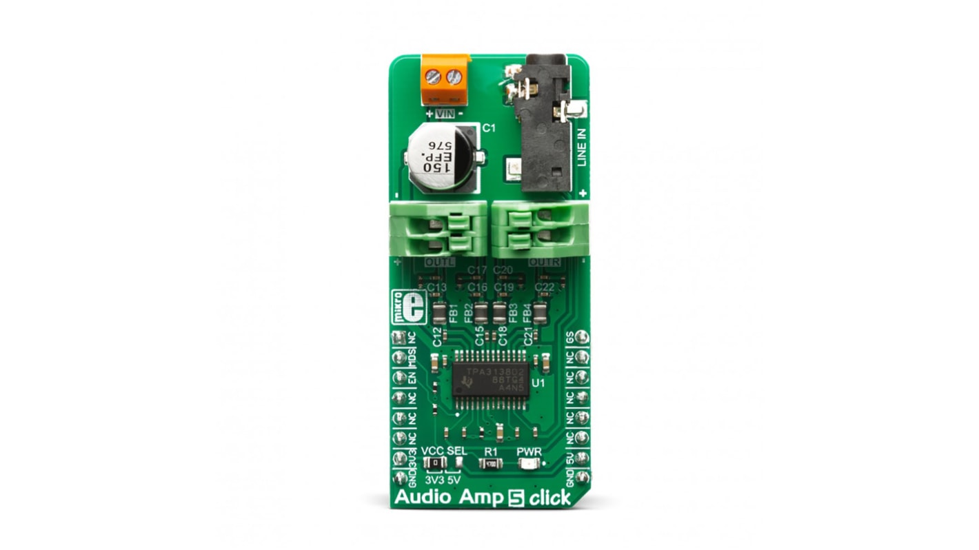 Kit di sviluppo analogico MikroElektronika Audio Amp 5 Click, Amplificatore audio