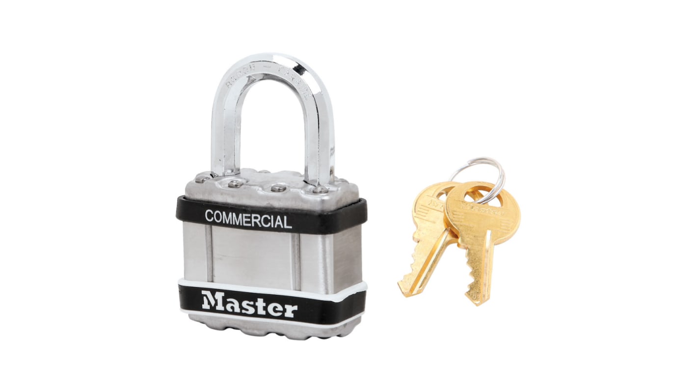 Kłódka średnica szekli: 8mm Master Lock z kluczem W budynkach, na zewnątrz ze stali nierdzewnej Srebrny M1STS