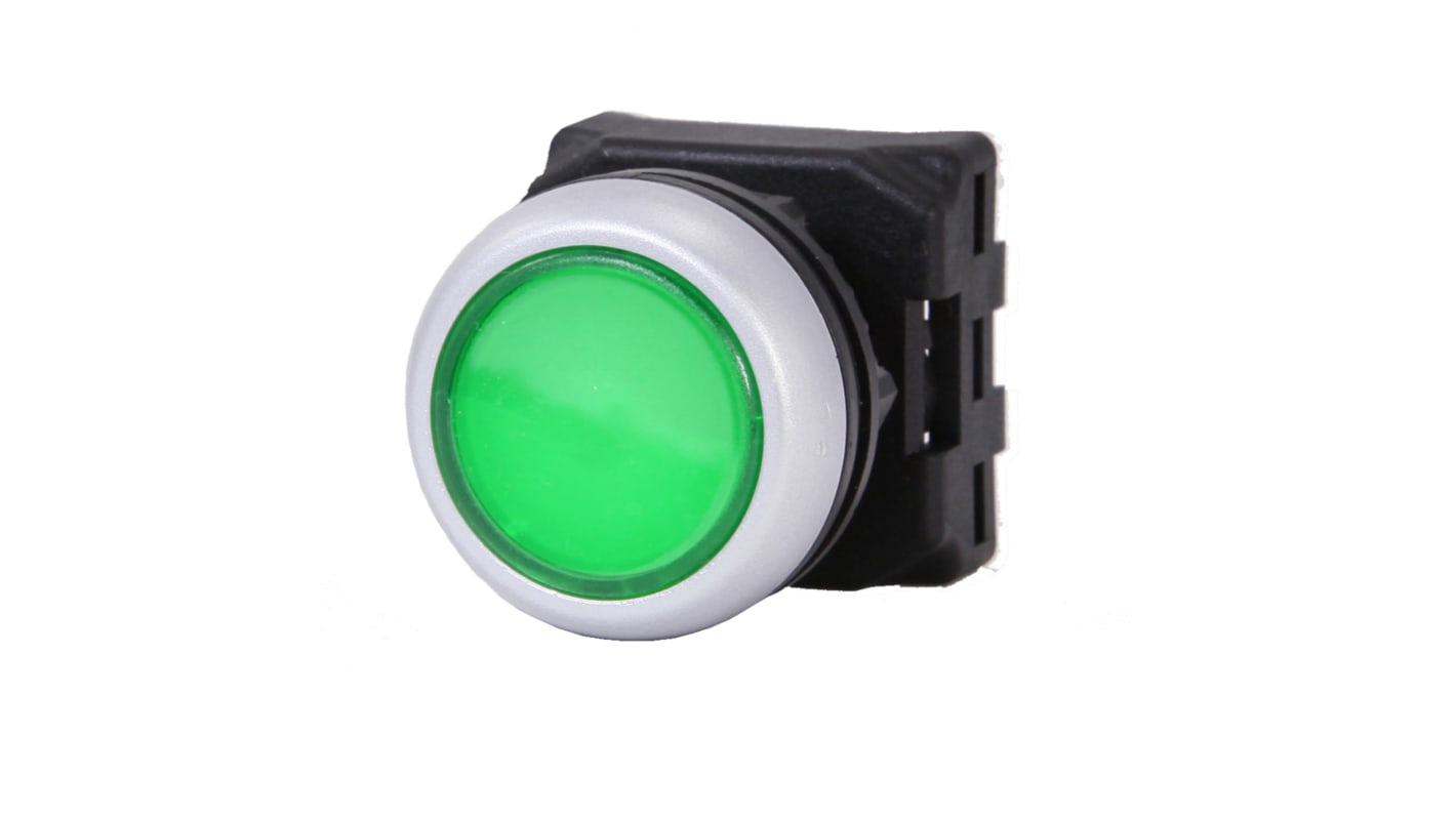 Tête de bouton poussoir RS PRO Vert, Ø découpe 22mm, Retour par ressort