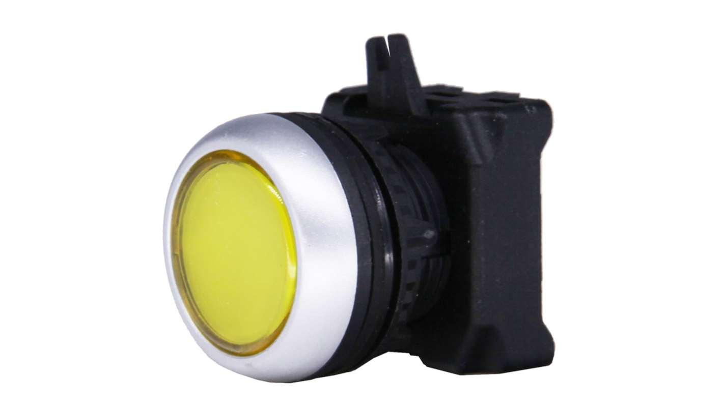 RS PRO 黄色圆形按钮头, Φ22mm开孔, Φ30.2mm按钮, 弹簧复位, IP65