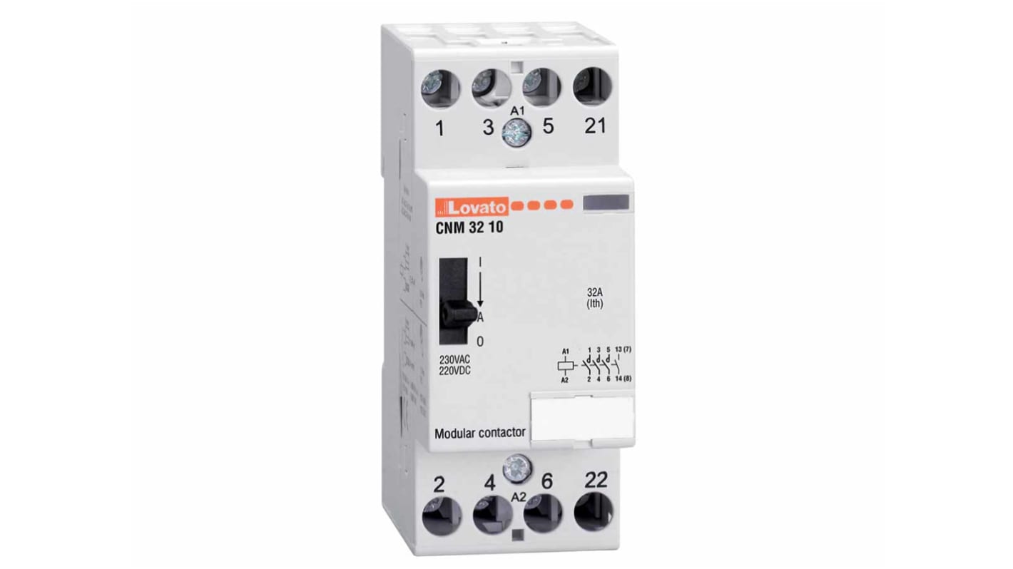 Lovato Contactor, 220 → 230 V ac Coil, 2-Pole, 32 A, 2NO, 110 V ac