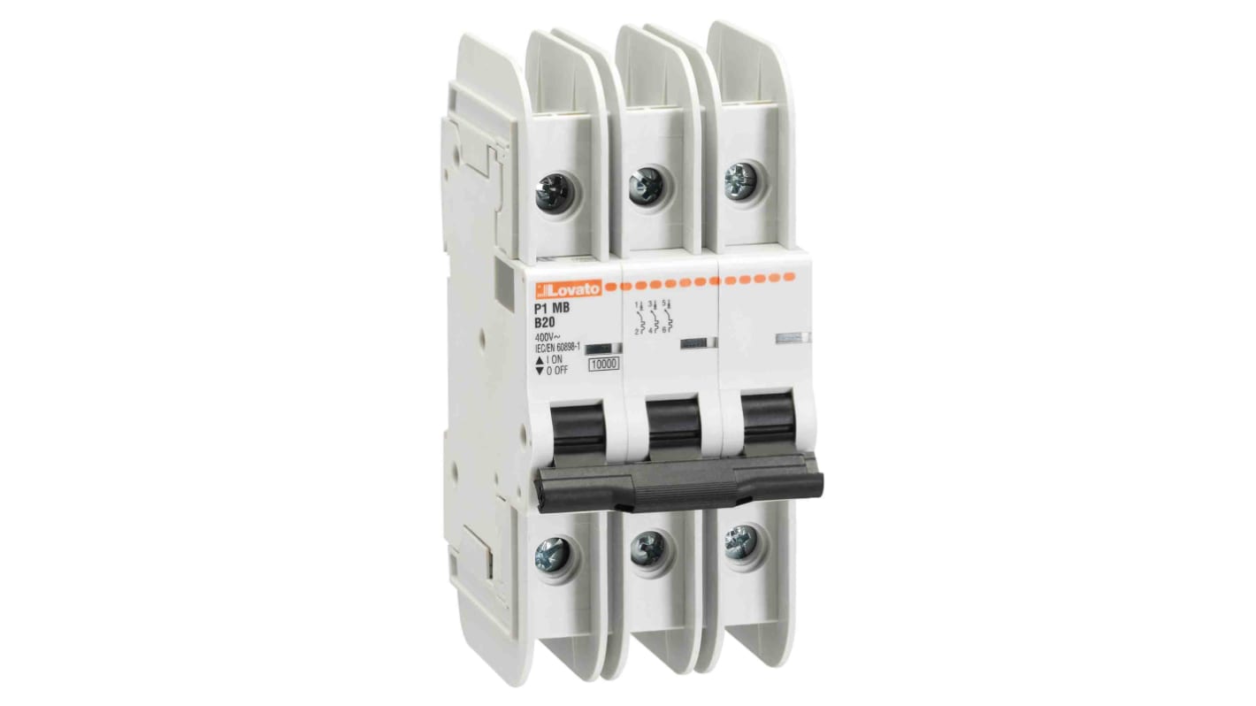 Lovato MCB, 3P, 2A Curve C, 400V AC, 10 kA Breaking Capacity