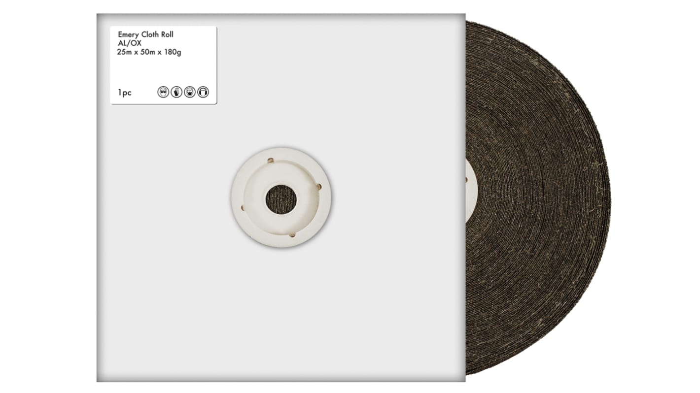 RS PRO P180 Grit Sandpaper Roll, 50m x 25mm