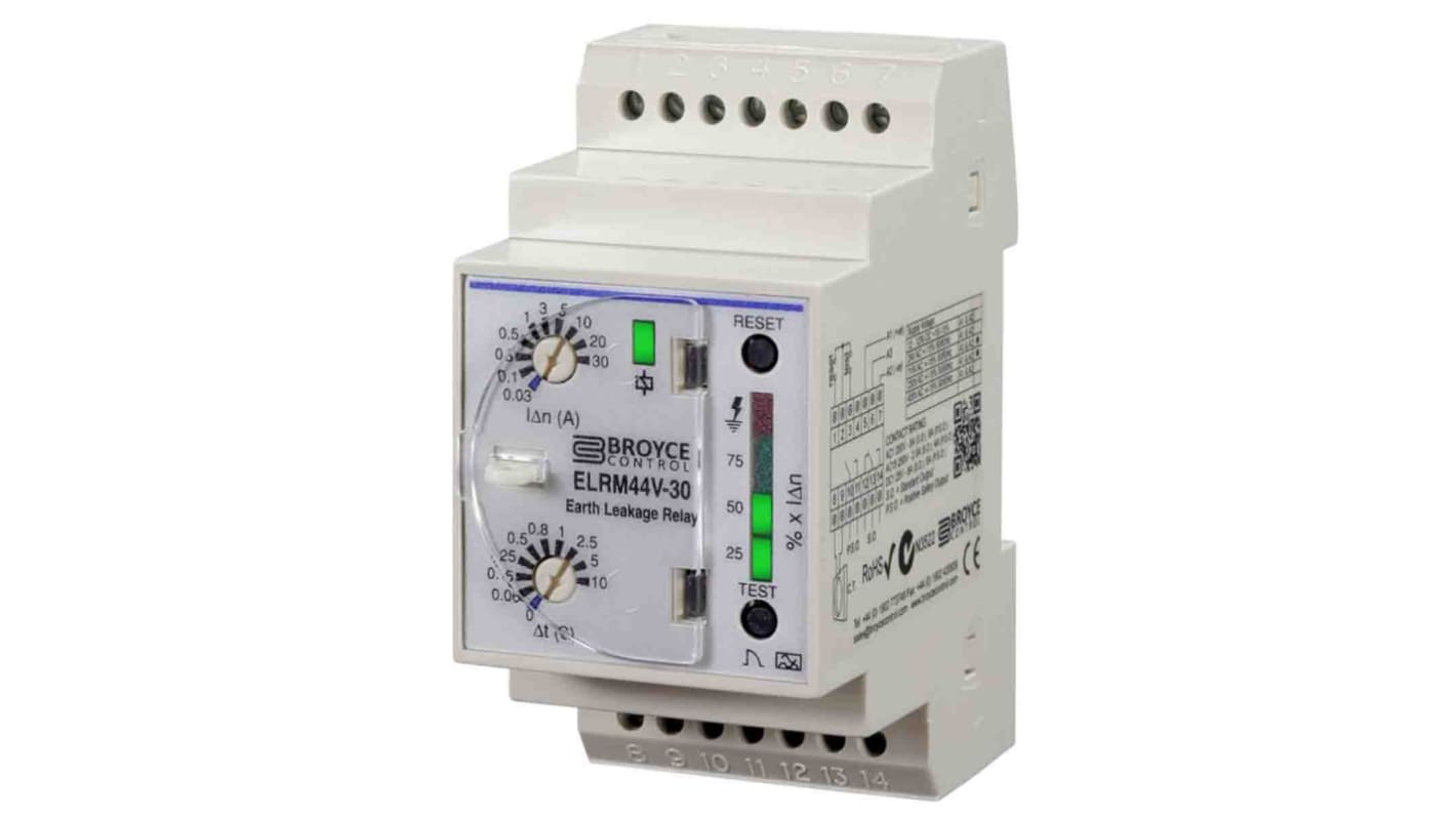 Broyce Control Earth Leakage Relay, 50Hz Frequency, 30A Leakage, SPDT, SPNO Output