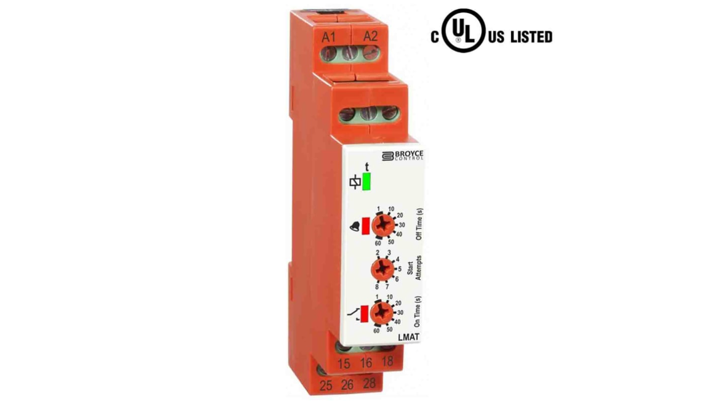 Broyce Control LMAT Series DIN Rail Mount Timer Relay, 12 → 48V ac/dc, 1-Contact, 1 → 60s, 1-Function,