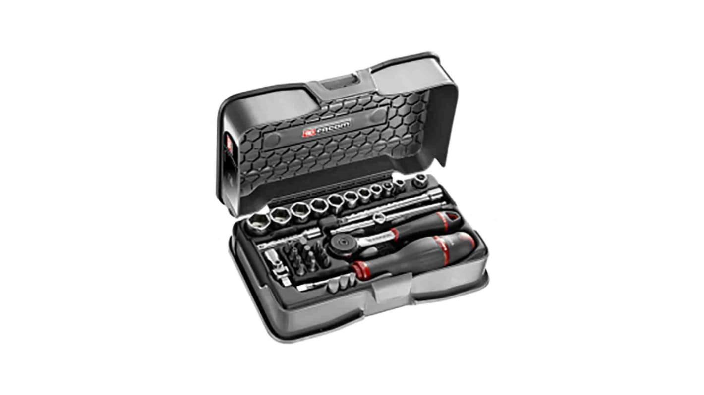 Facom 31-Piece Metric 1/4 in Standard Socket/Bit Set with Ratchet, 6 point; Hex Bit; Phillips Bit; Slotted Bit; Torx Bit