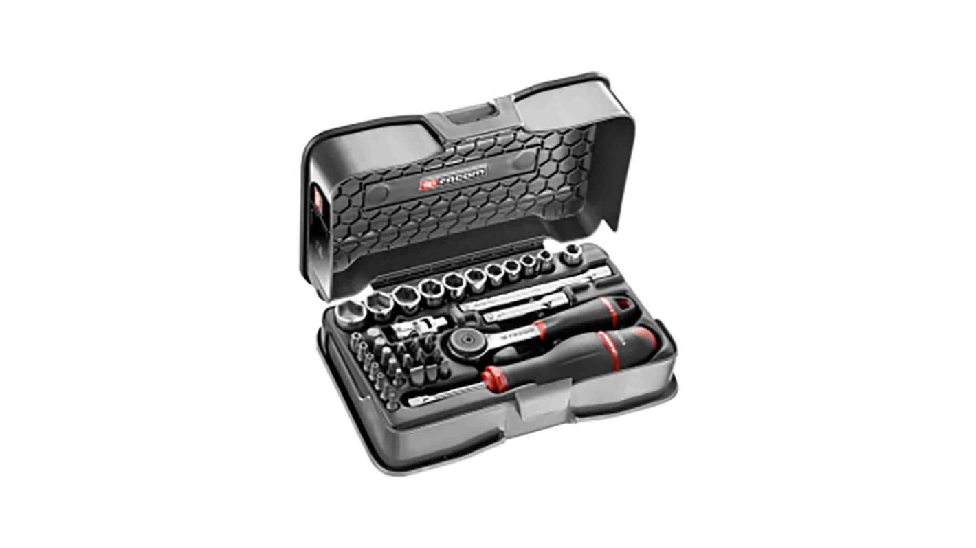 Facom 37-Piece Metric 1/4 in Standard Socket/Bit Set with Ratchet, 6 point