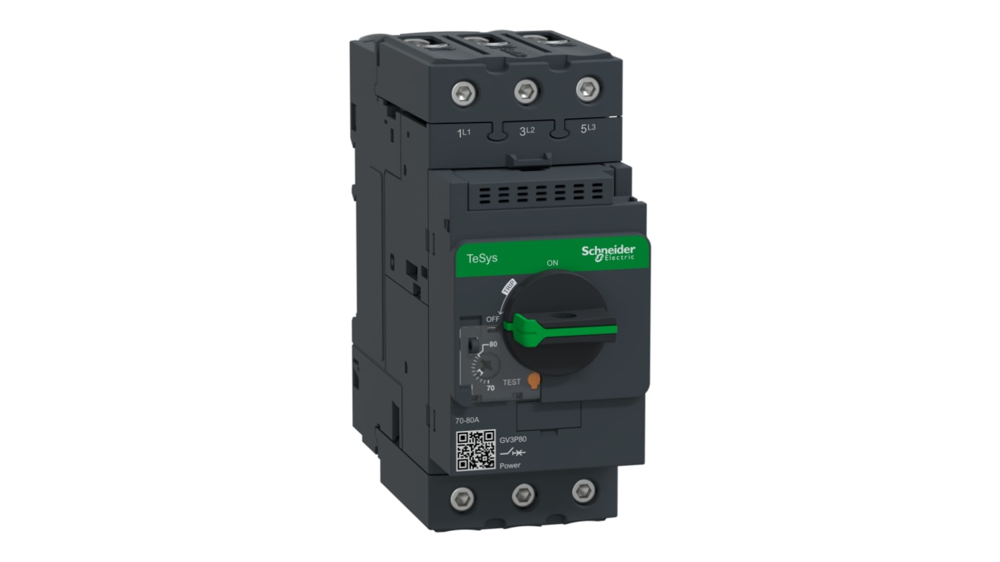 Schneider Electric TeSys Thermal Circuit Breaker - GV3P 3 Pole 690V ac Voltage Rating DIN Rail Mount, 80A Current Rating