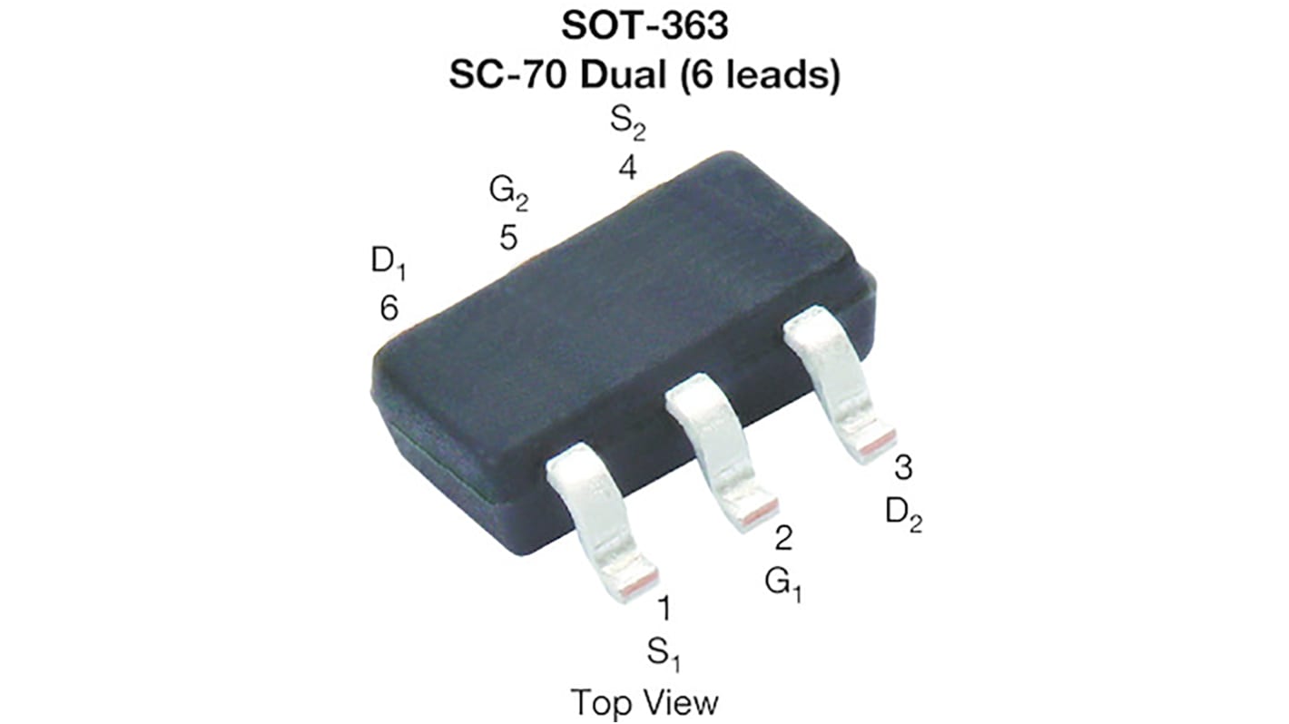 Dual N-Channel MOSFET, 850 mA, 20 V, 6-Pin SOT-363 Vishay SQ1922AEEH-T1_GE3