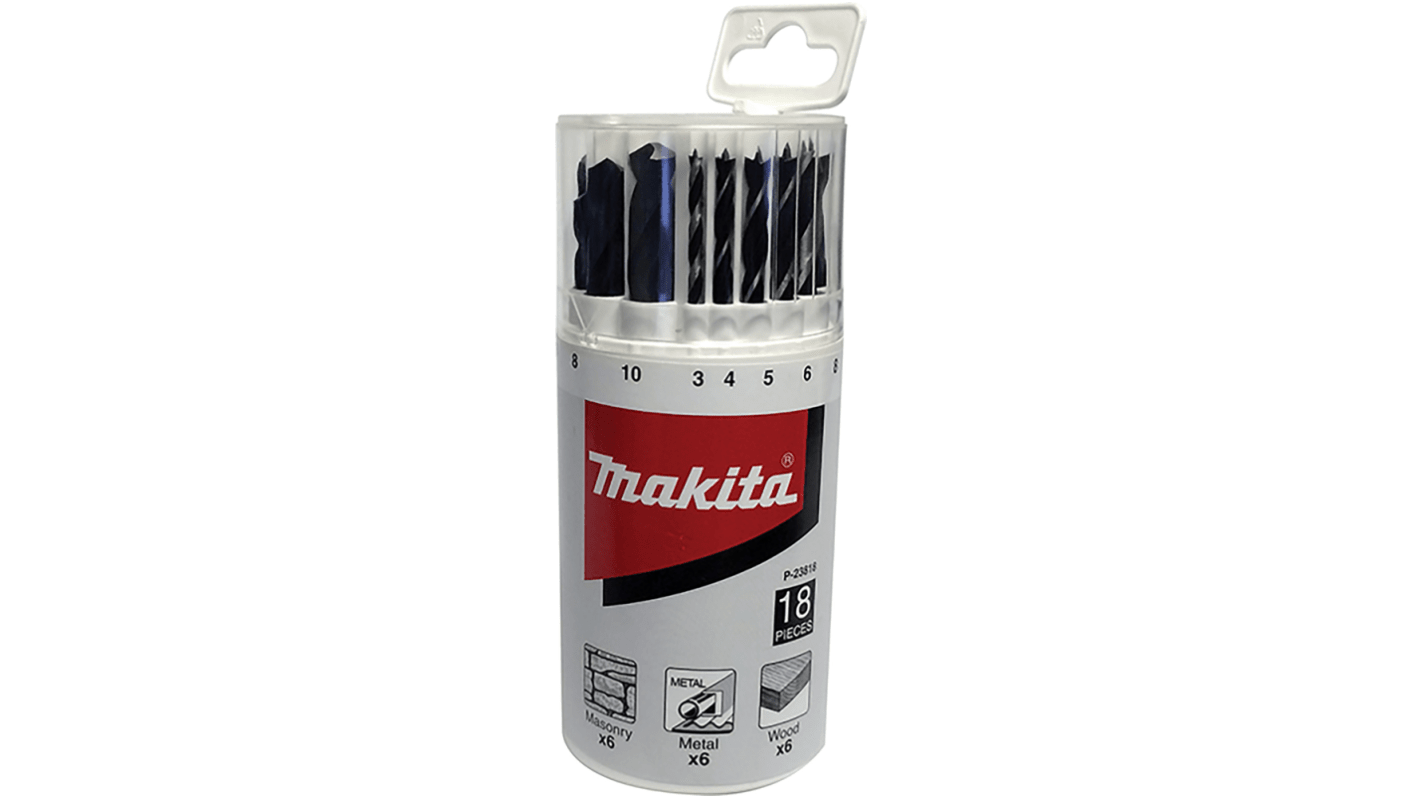 Makita 18-Piece Twist Drill Bit Set for Multi-Material, 10mm Max, 3mm Min, HSS Bits