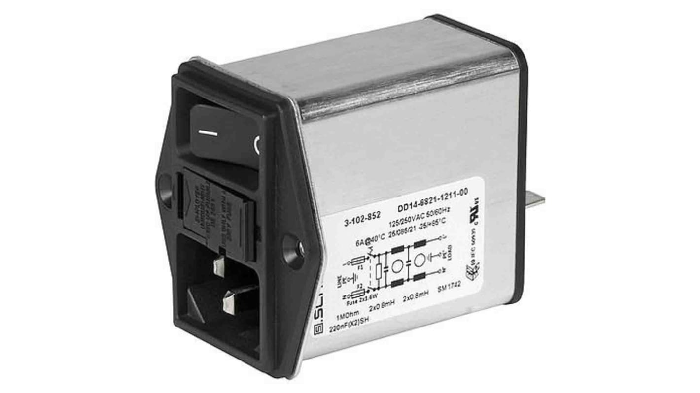 SchurterIEC滤波插座, 额定电压250V 交流, 额定电流10A, 螺钉, DD14系列