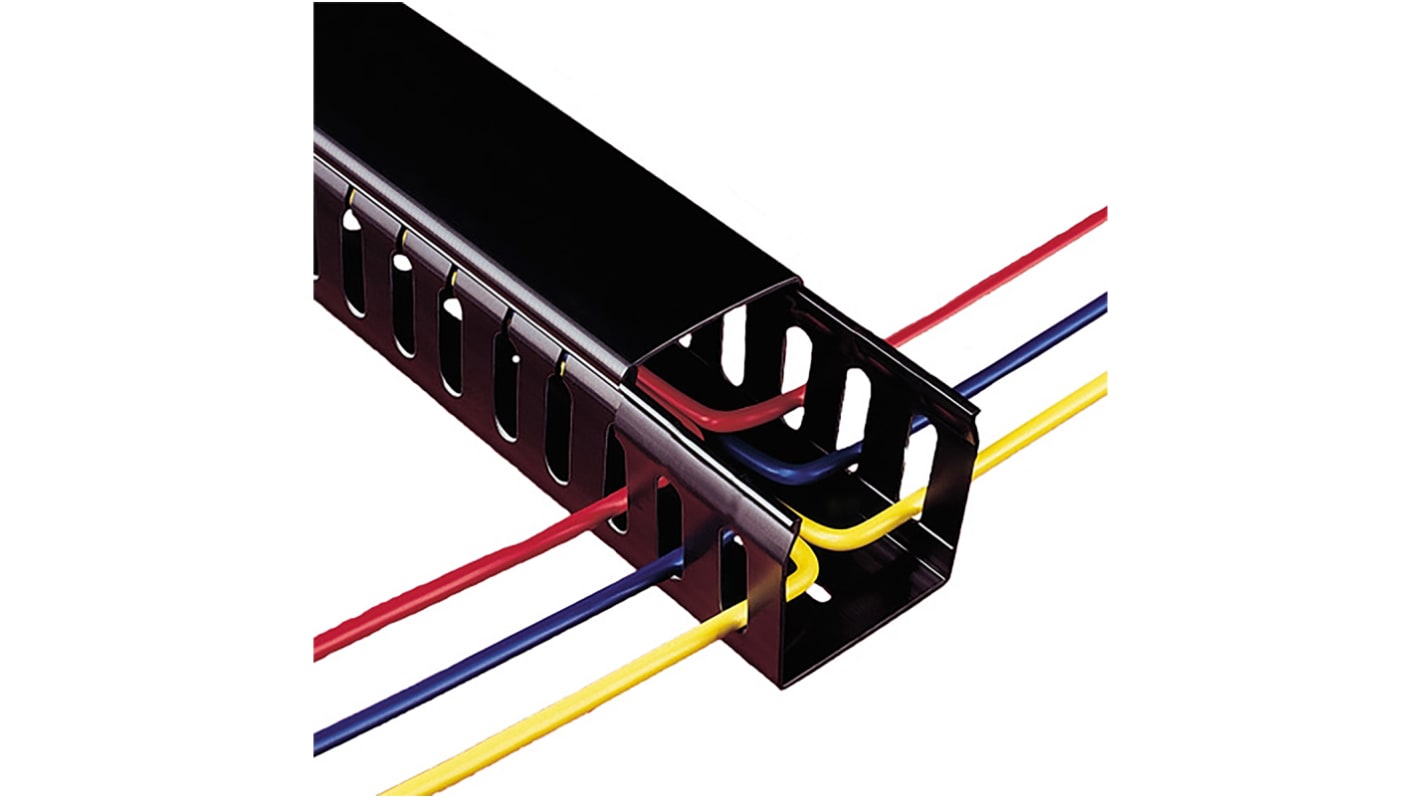 Betaduct Black Slotted Panel Trunking - Closed Slot, W75 mm x D75mm, PVC