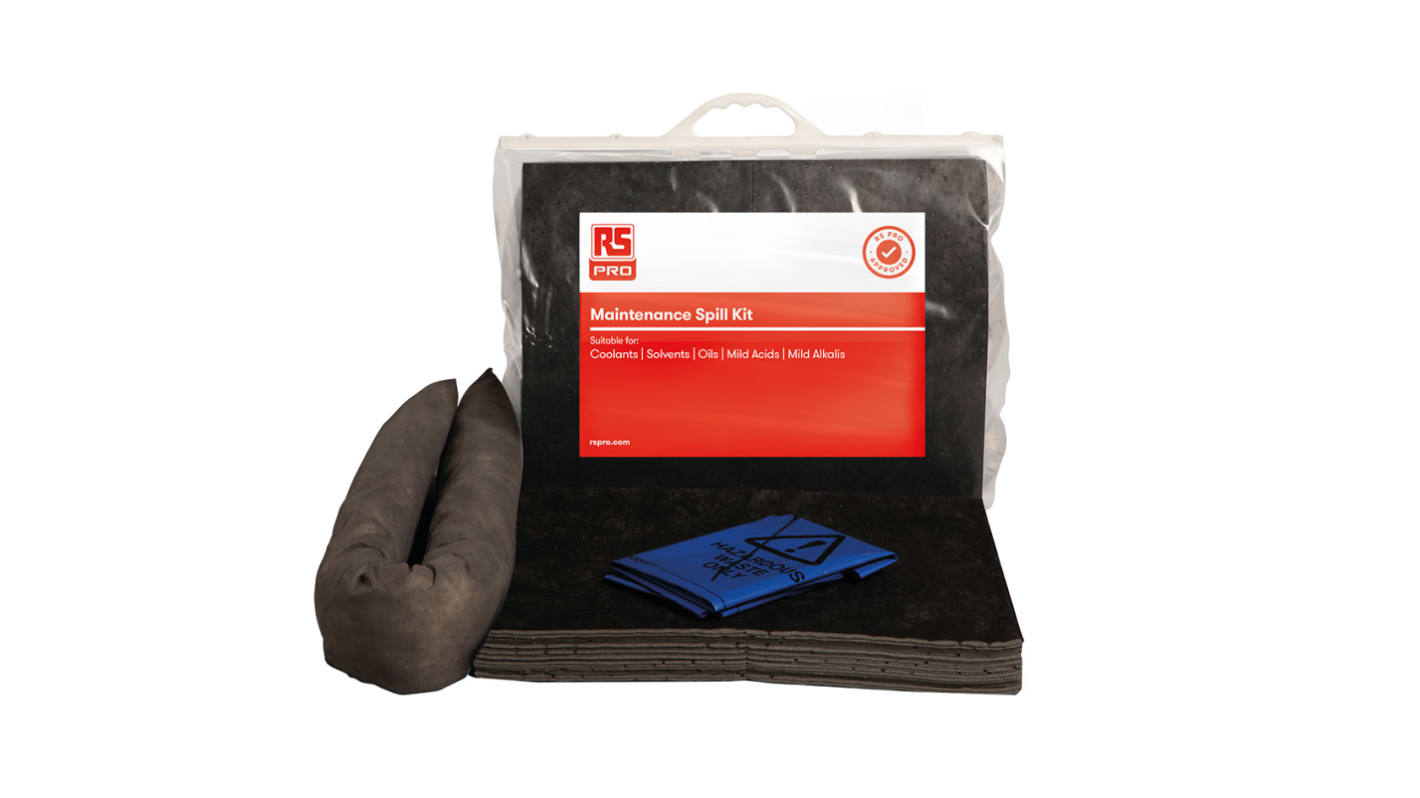 Sada na rozlité kapaliny, obsah sady: 1x 1,2m sock, 1x Haz, 10x nalepovací elektrody pro údržbu RS PRO