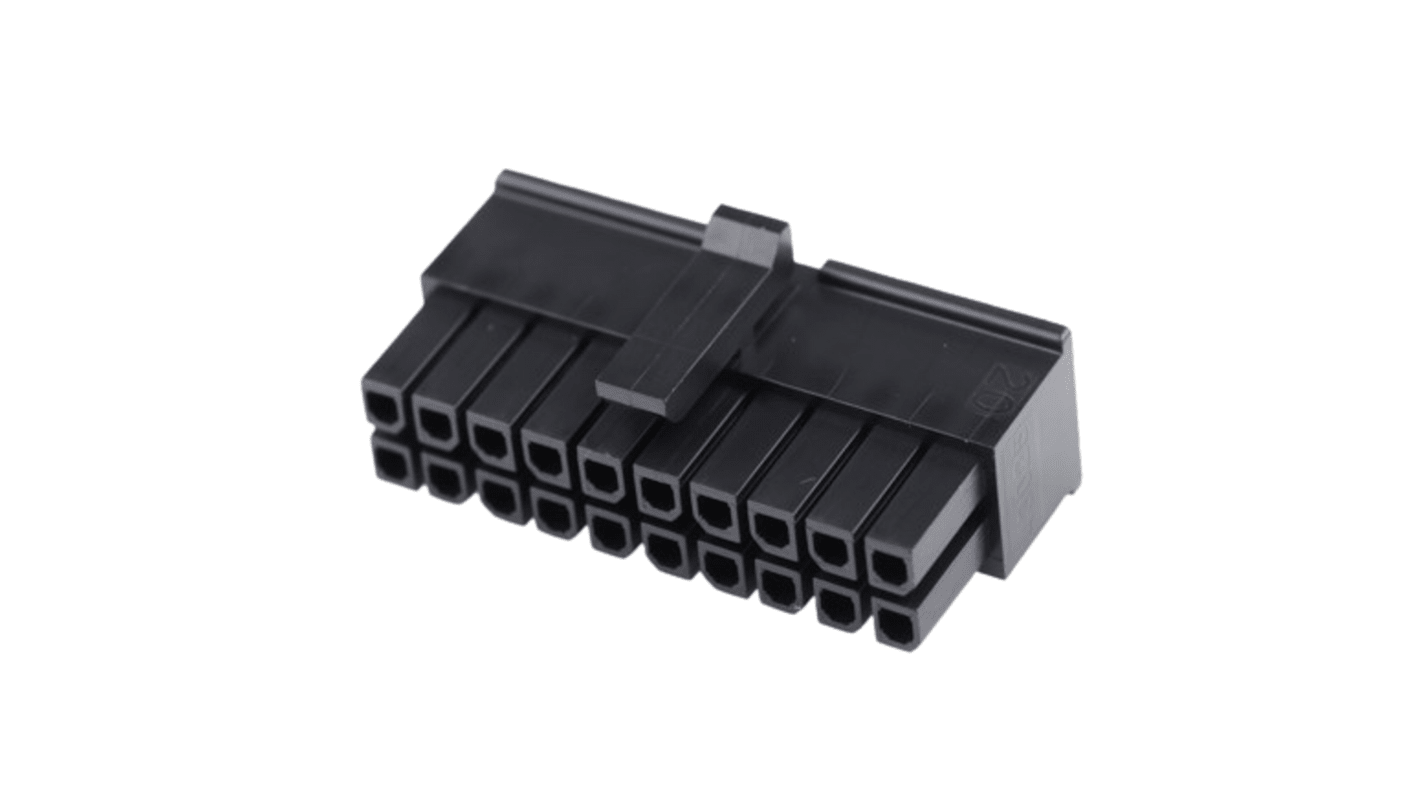 Carcasa de conector de crimpado Molex 43025-2000, Serie Micro-Fit, paso: 3mm, 20 contactos, 2 filas, Recto, Hembra,