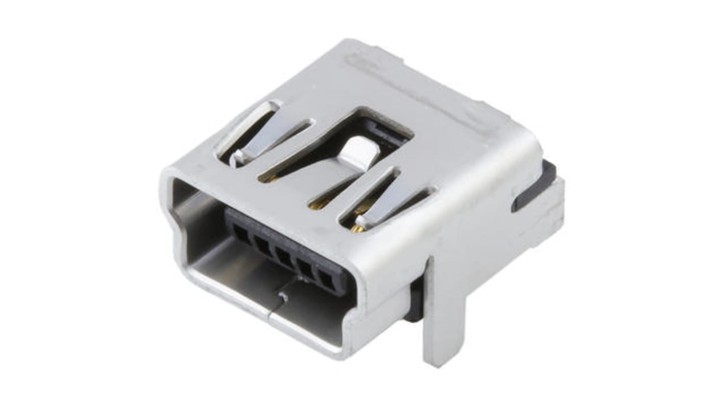 Molex Right Angle, Through Hole, Socket- Single Port Type Mini 2.0 USB Connector