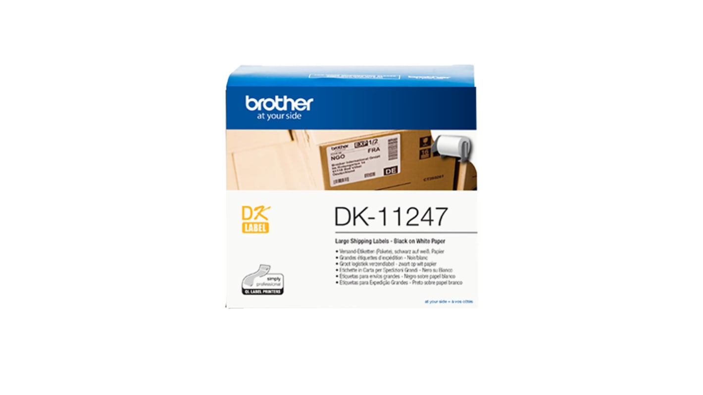 Brother White Black Print Label Roll, 164.3mm Width, 103.6mm Height, 180Per Roll Qty