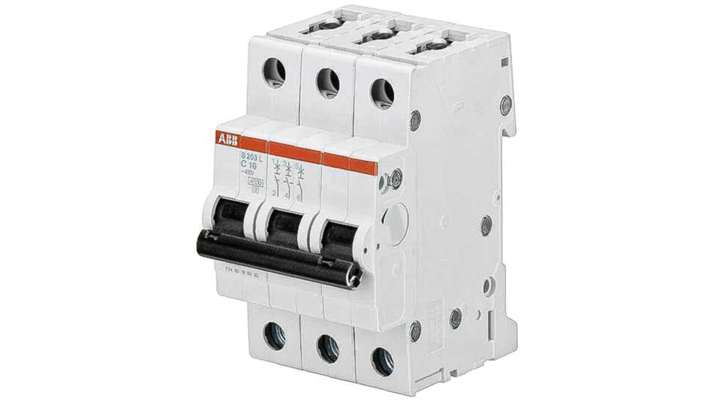 Interruptor automático 3P, 16A, Curva Tipo C, Poder de corte 6 kA S203L-C16, System Pro M Compact, Montaje en Carril DIN