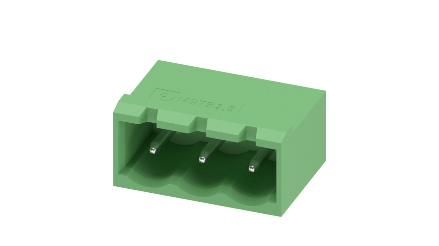 Phoenix Contact 5.08mm Pitch 3 Way Right Angle Pluggable Terminal Block, Header, Wave Soldering, Solder Termination