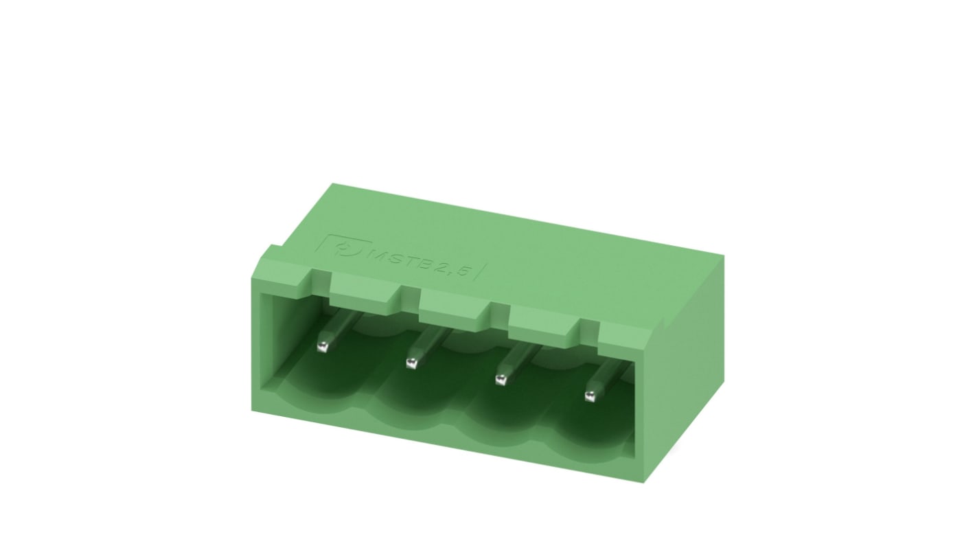 Phoenix Contact 5.08mm Pitch 4 Way Right Angle Pluggable Terminal Block, Header, Wave Soldering, Solder Termination