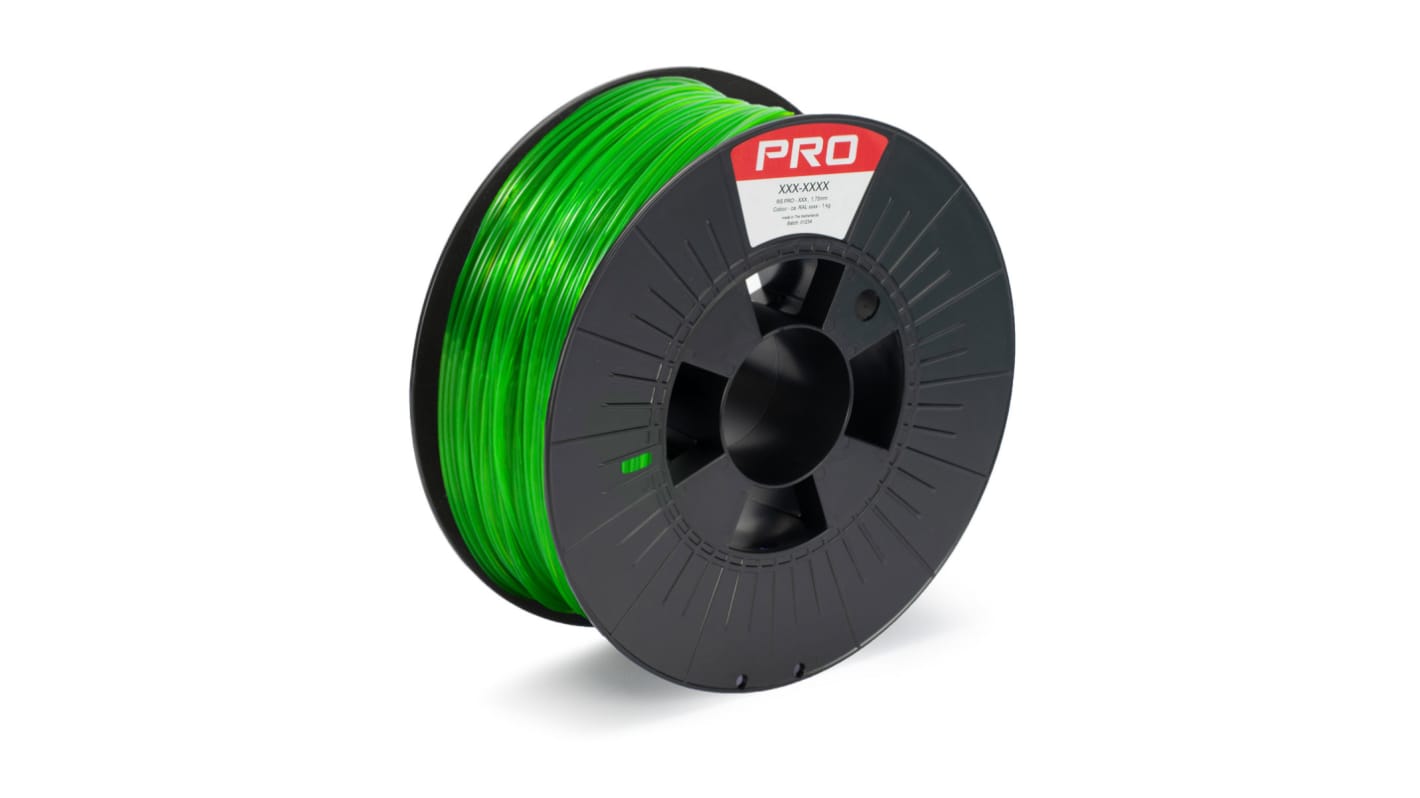 RS PRO PET-G 3D-Drucker Filament zur Verwendung mit Gängige Desktop-3D-Drucker, Lichtdurchlässig Grün, 1.75mm, FDM, 1kg
