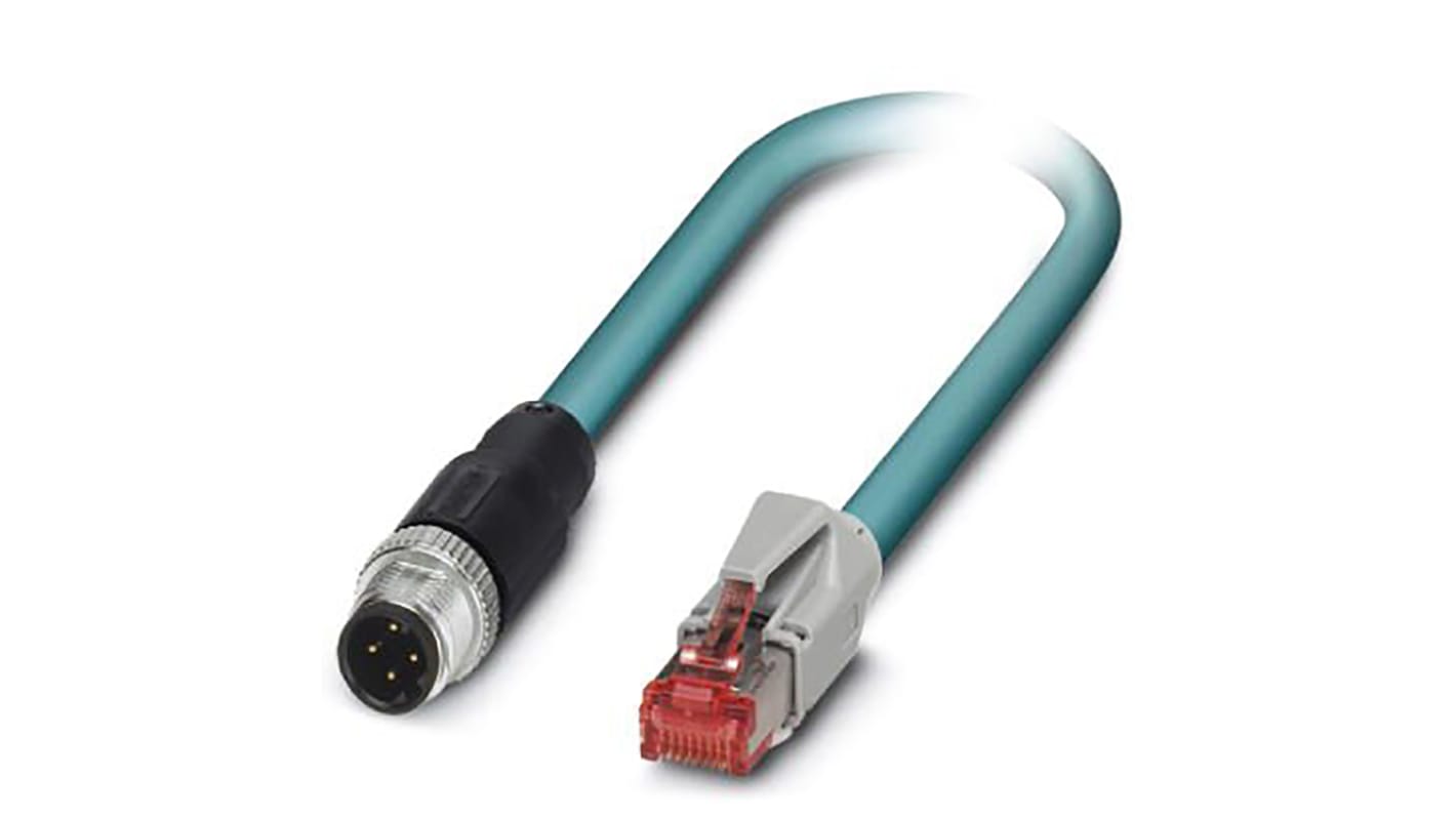 Phoenix Contact Ethernetkabel Cat.5, 3m, Blau Patchkabel, A M12 Stecker, B RJ45, Aussen ø 6.4mm, PUR