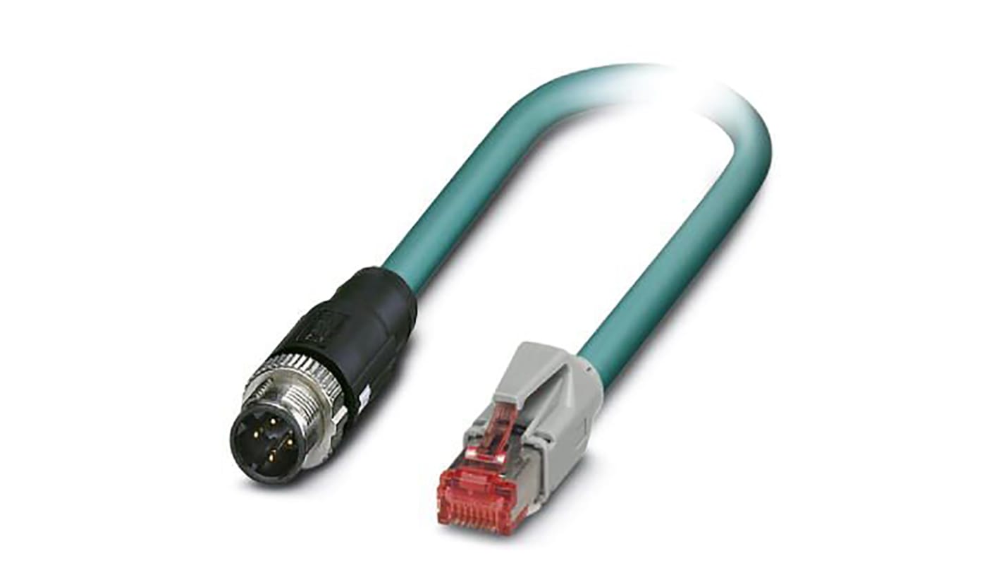 Phoenix Contact, 2m Cat5, Blue M12 to Male RJ45 Male, Aluminium Foil, Tinned Copper BraidShielded