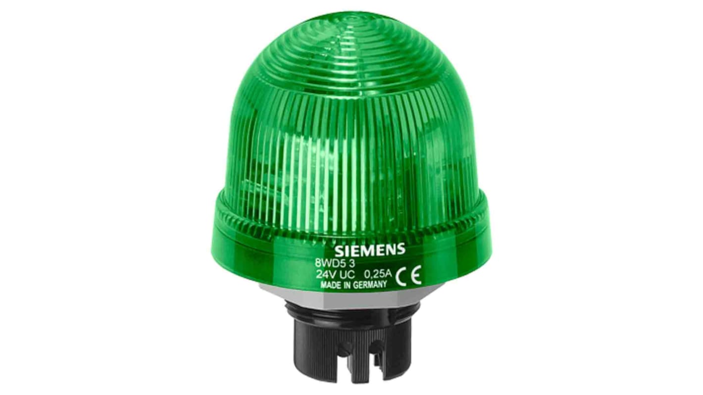 Indicador luminoso Siemens, efecto Intermitente, Xenón, Verde, alim. 24 V dc