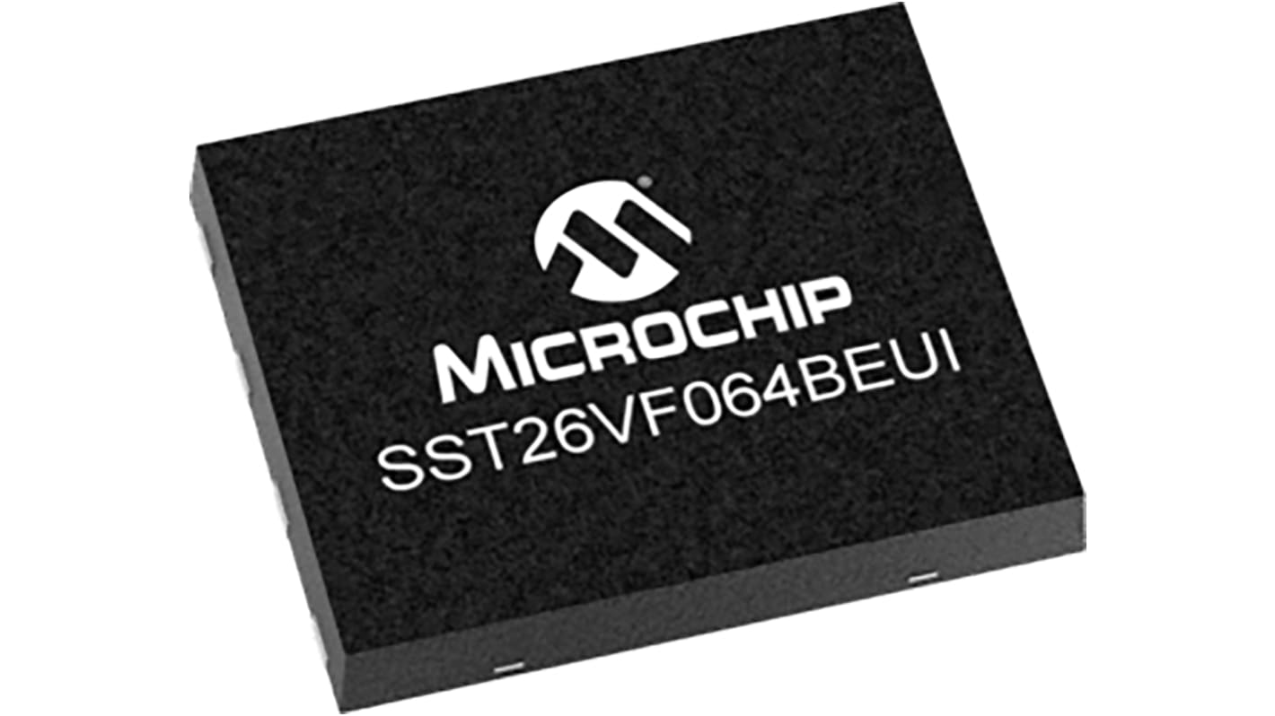 Microchip SST26 Flash-Speicher 64MBit, 8M x 8 Bit, Seriell-SPI, WDFN, 8-Pin, 2,3 V bis 3,6 V