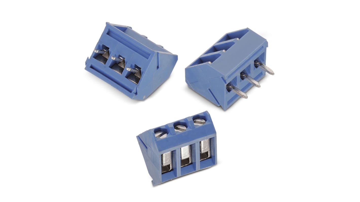 Wurth Elektronik 2012S Series PCB Terminal Block, 3-Contact, 5mm Pitch, Through Hole Mount, 1-Row, Solder Termination