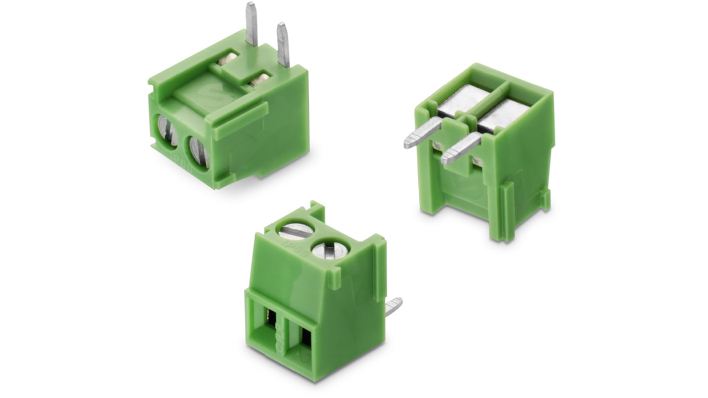 Borne para PCB Wurth Elektronik de 2 vías , paso 7.62mm, 14A, de color Verde, montaje Montaje en orificio pasante,