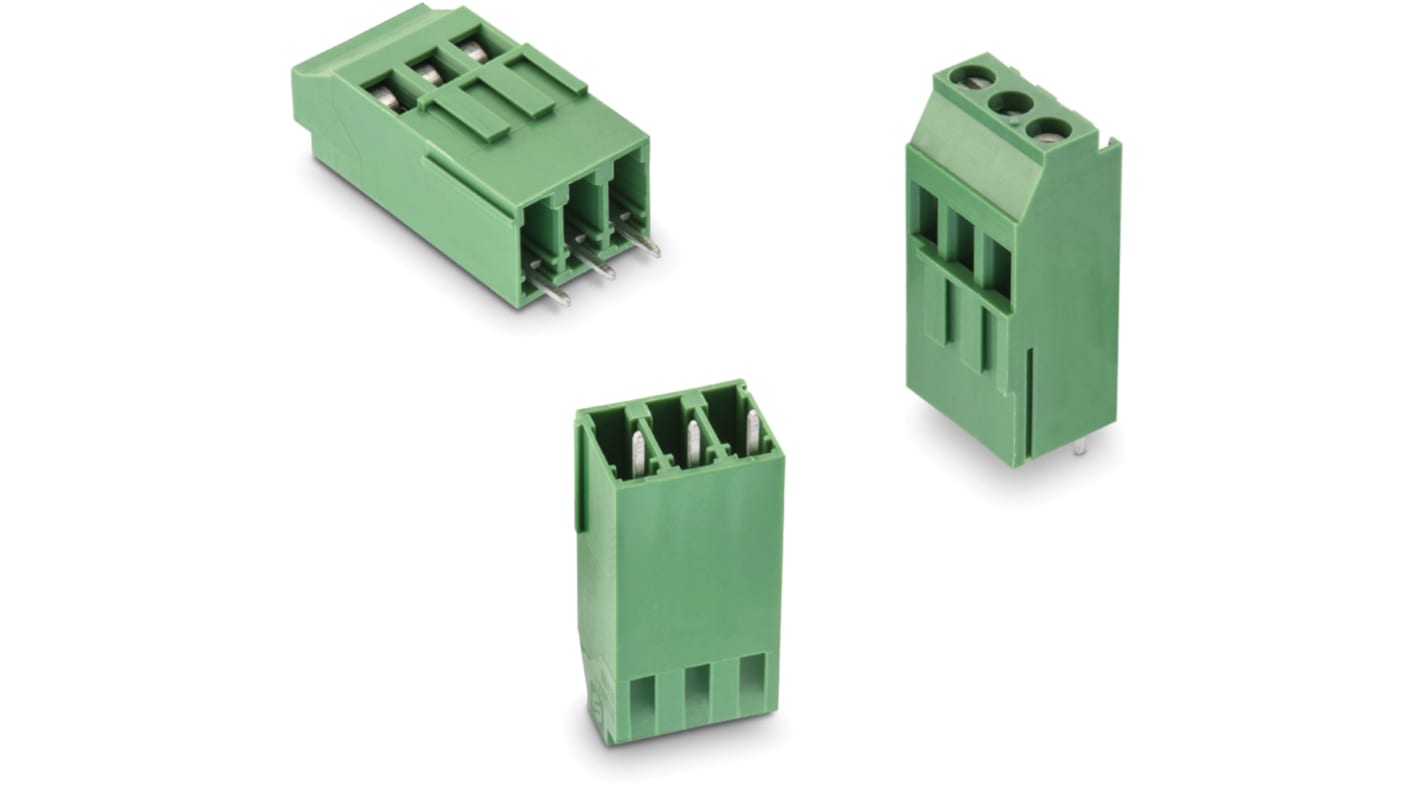 Wurth Elektronik 2495 Series PCB Terminal Block, 3-Contact, 5.08mm Pitch, PCB Mount, 1-Row, Solder Termination