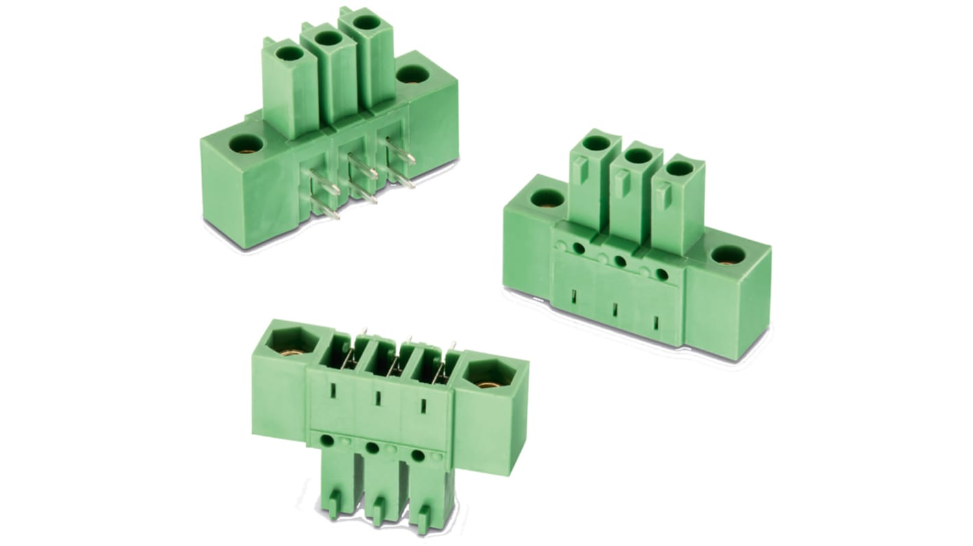 Conector macho para PCB Ángulo recto Wurth Elektronik serie WR-TBL de 8 vías, 1 fila, paso 3.81mm, para soldar, Montaje