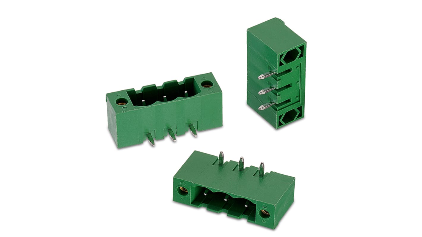 Wurth Elektronik 2p插拔式接线端子 直向排针, 5.08mm间距, 20.0A, 300.0 v, PCB安装, 焊接端接, WR-TBL系列