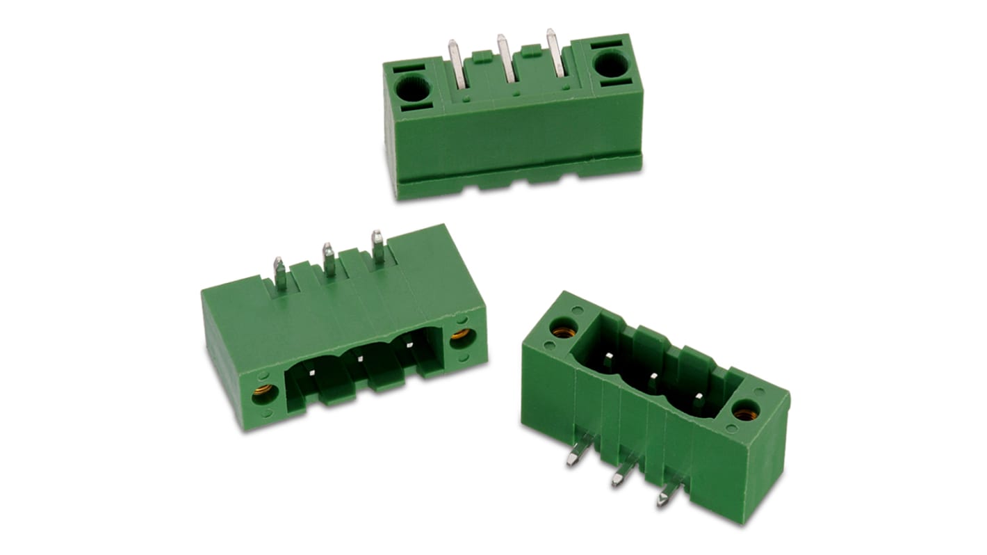 Conector macho para PCB Ángulo recto Wurth Elektronik serie WR-TBL de 4 vías, 1 fila, paso 5.0mm, para soldar, Montaje