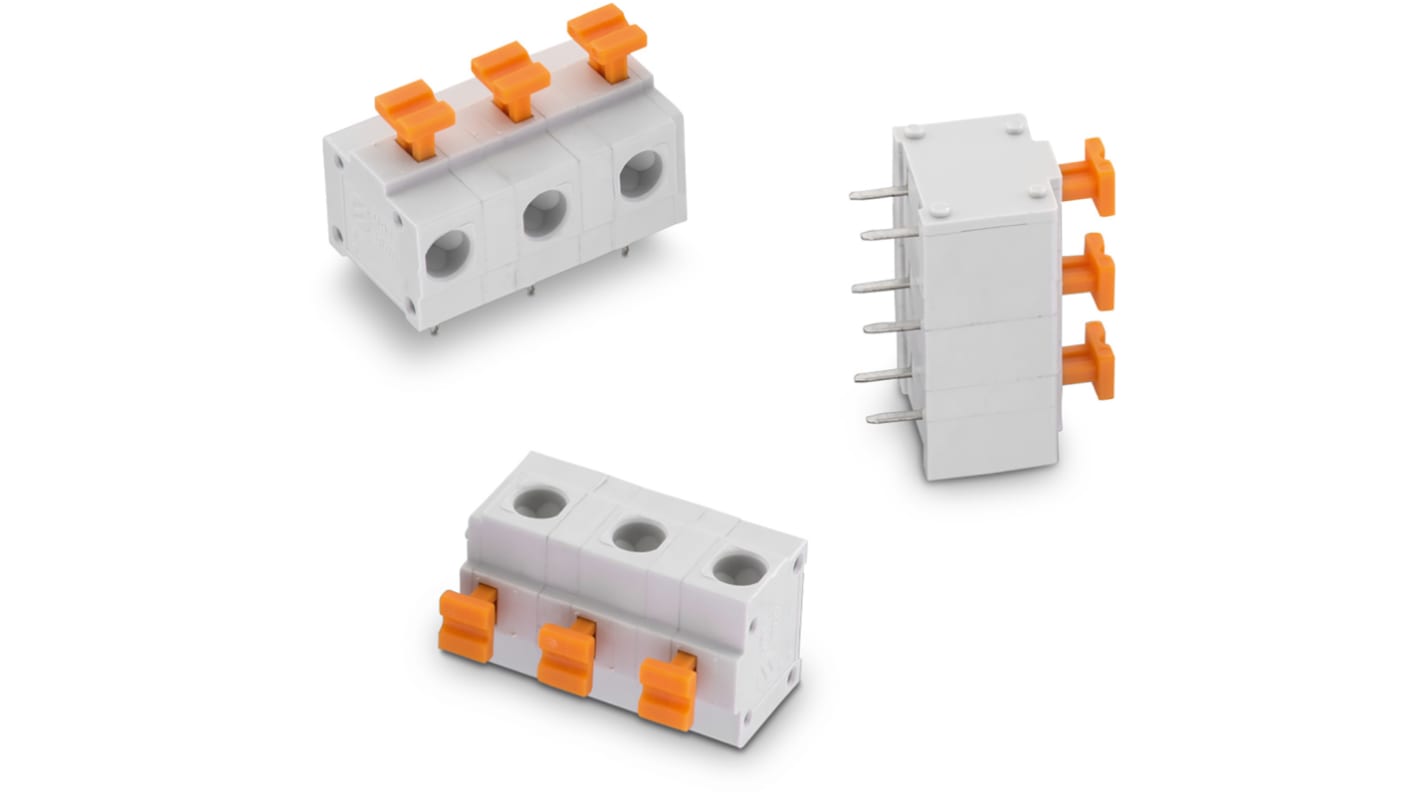 Borne para PCB Wurth Elektronik de 5 vías , paso 7.62mm, 10A, de color Gris, montaje Montaje en orificio pasante,