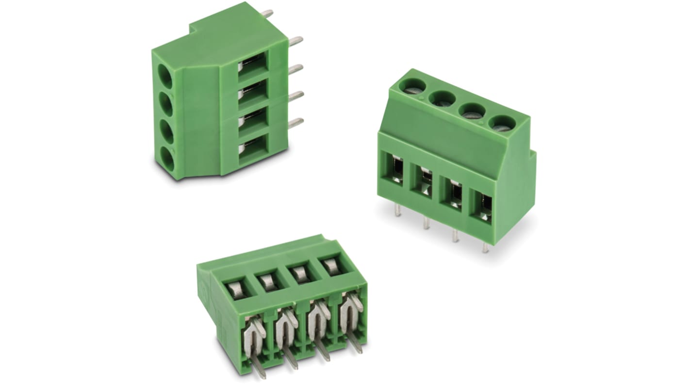 Wurth Elektronik PCB端子排, 8p, 5.08mm间距, 16A, 1.6 kV 、 2.5 kV 、 350 V 交流、 450 V 交流, PCB安装, 焊接端接, 水平, 绿色, 2455系列